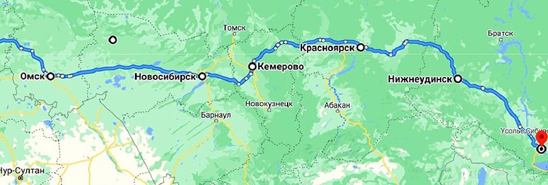 Карта от Буга до Байкала часть Екатеринбург - Иркутск