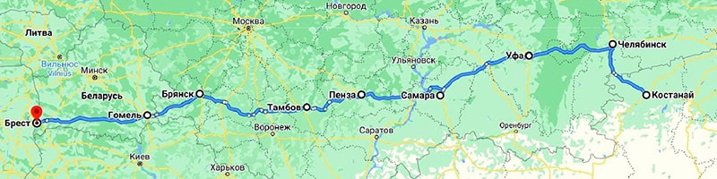Карта от Буга до Байкала часть Костанай - Брест